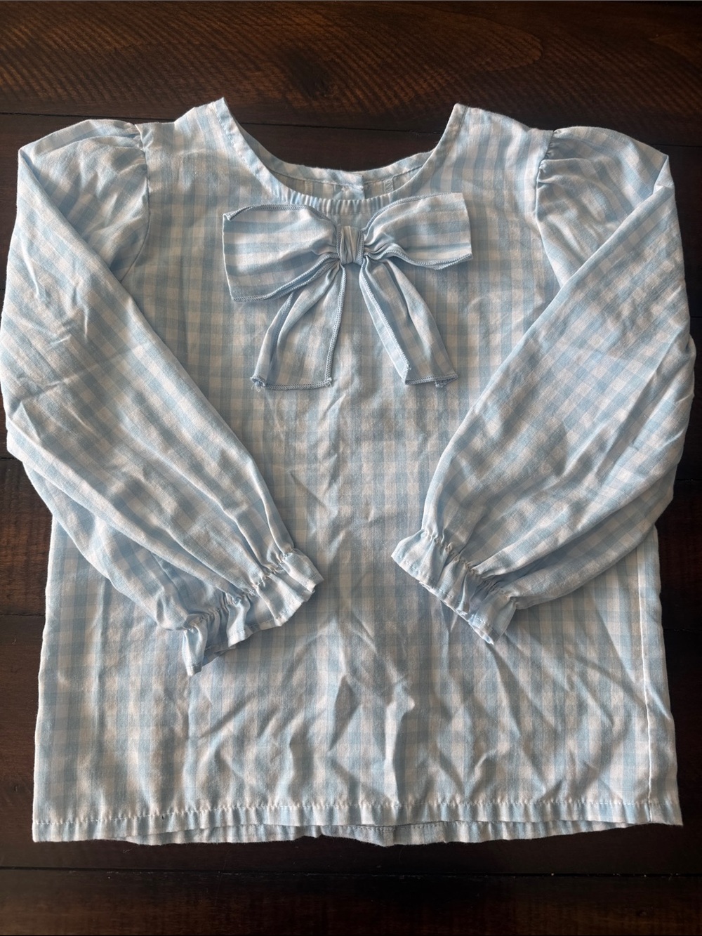 TBBC Girls Light Blue Gingham Bow-Front Long Sleeve Top 4t